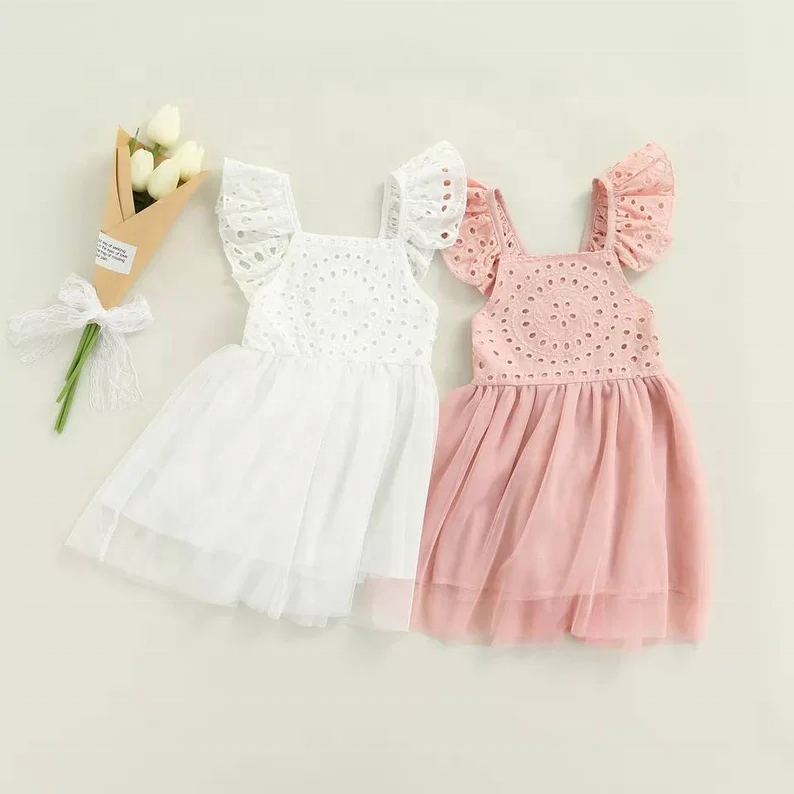 Summer Cotton Lace Sundress White Baby Girl Romper Tulle Tutu Dress Toddler 1st Birthday Newborn Dresses