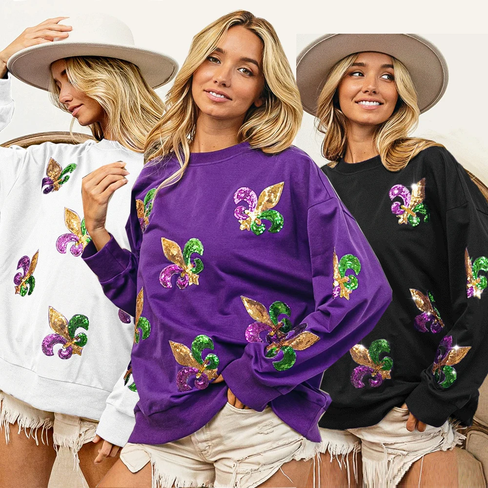 5 mardi gras apparel for women fashion pullover hoodie oversize womens crewneck sweatshirt