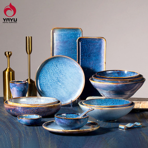 Colorful Ceramic Nordic Tableware Russian Dinner Set Wholesales Plates Sets Luxury Restaurant Crockery Blue Porcelain Dinnerware