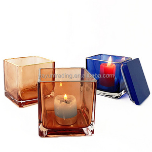 300ml 10oz Custom Square Glass Candle Holders With Gold Rim for Candle Making