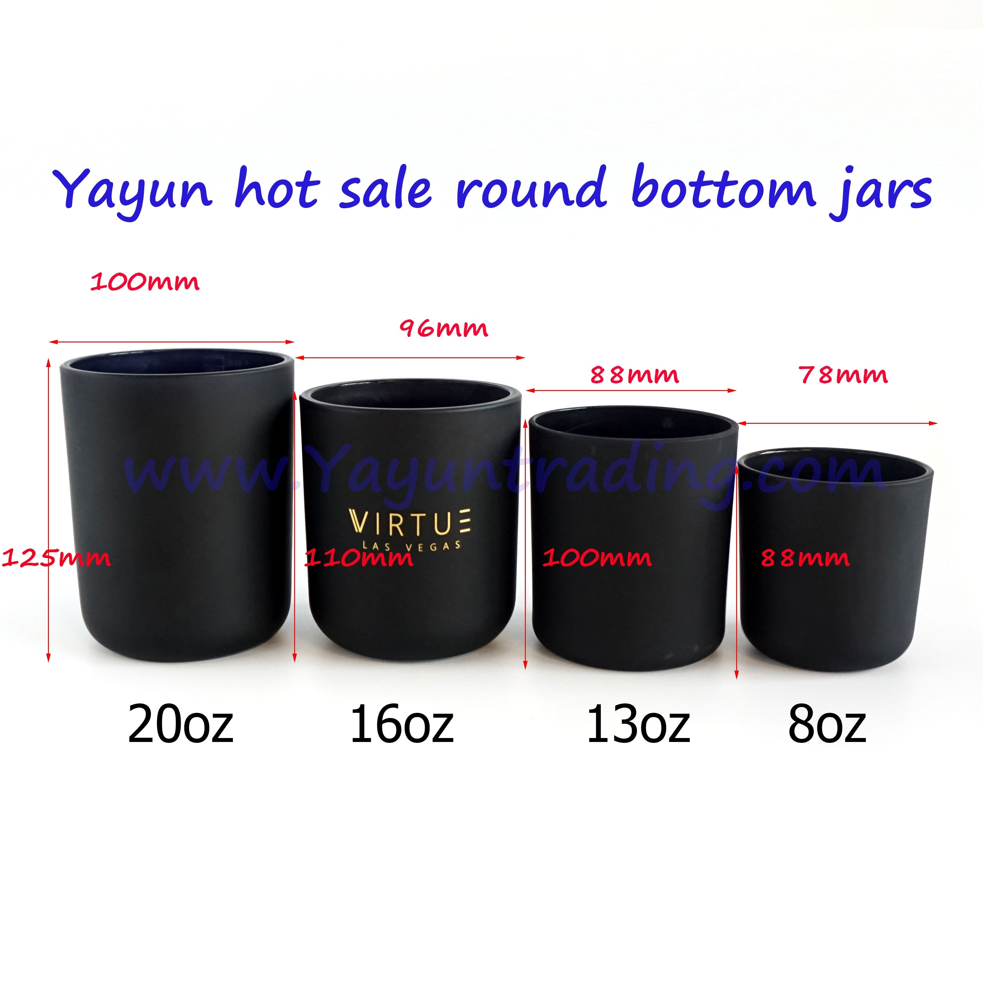 Yayun promotion 8oz 13oz 16oz and 20oz matte black glass candle jars round bottom votive candle holders