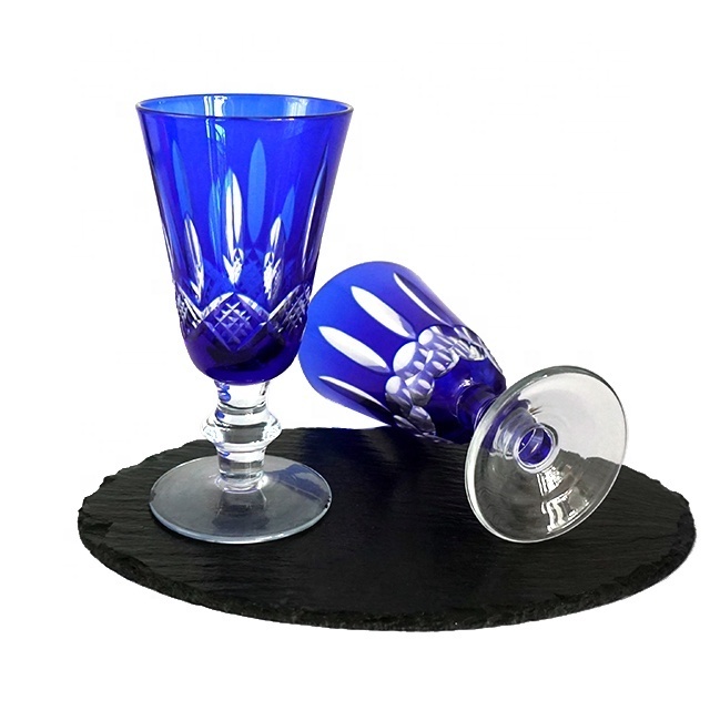 Blue sake glass cup mini cup cut to clear Bohemia style shot wine glass goblet