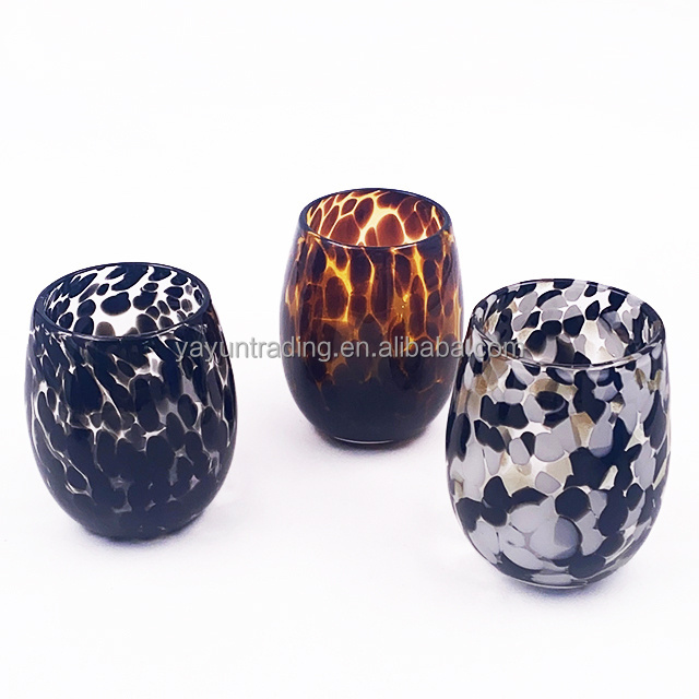 Speckled Mexican unique egg shaped glass candle holders fancy design jar for home decor