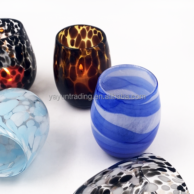 Speckled Mexican unique egg shaped glass candle holders fancy design jar for home decor