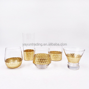 Clear Custom Champagne Glasses Gold Foil Stemless Cylinder Egg Shaped Wine Glass Tumblers For Wedding