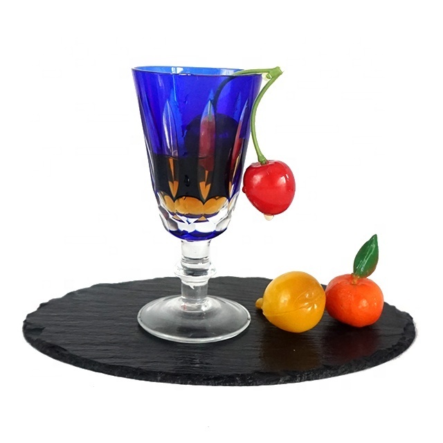 Blue sake glass cup mini cup cut to clear Bohemia style shot wine glass goblet