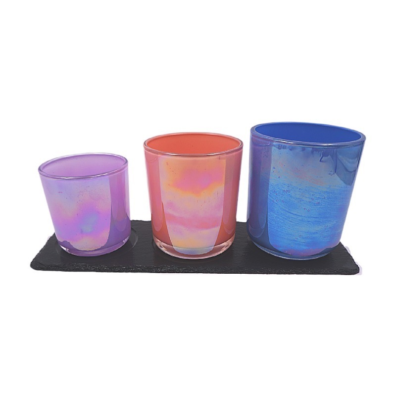 Custom 16oz luxury Iridescent Rainbow Empty Glass Candle Holder