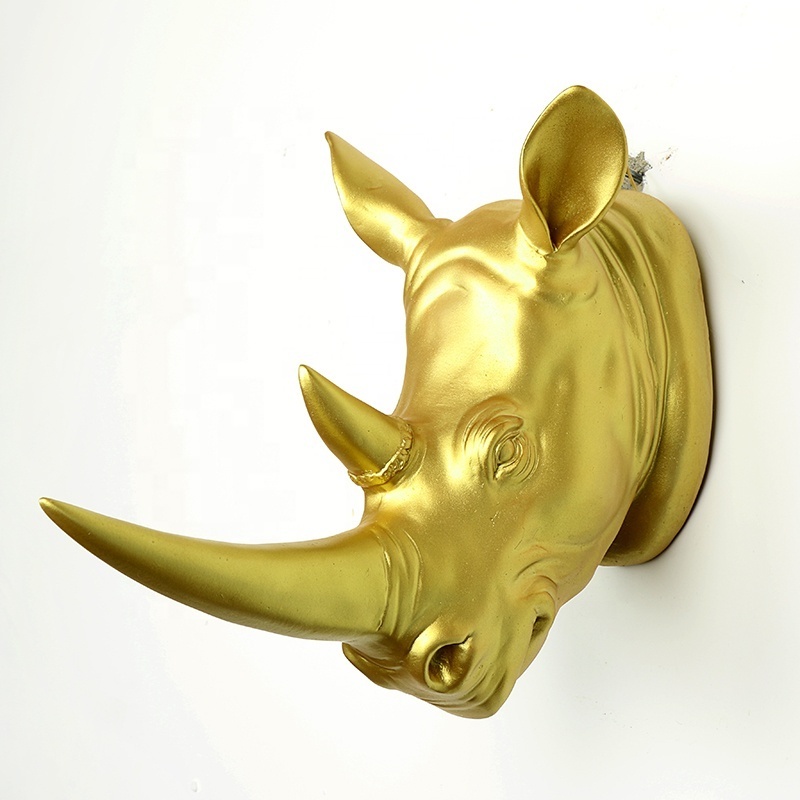 Accept OEM Customized Custom Resin Rhino Head Sculpture Animal Wall Decor Art Decoration