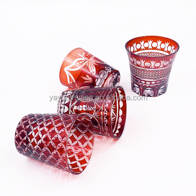 Luxury handmade engraved party glassware wine glasses set for  red wine brandy overlay red drinking glass tumbler