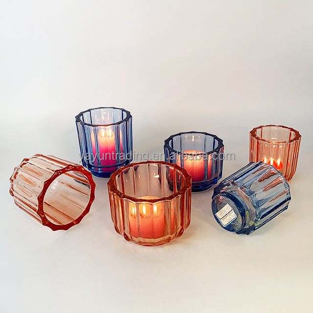 Creative thick wall candle cup machine pressed ribbed home decor aroma glass candle jar soy wax container candle holder