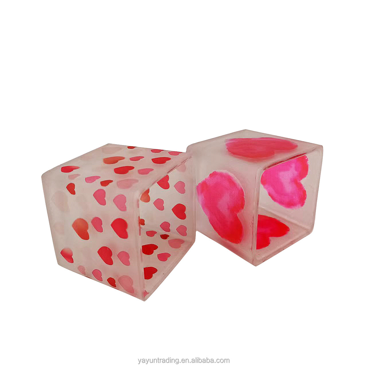 4oz Square Glass Candle Holders Sprayed Matte White With Sweet Pink Heart Romance Glass Candle Jar Wholesale