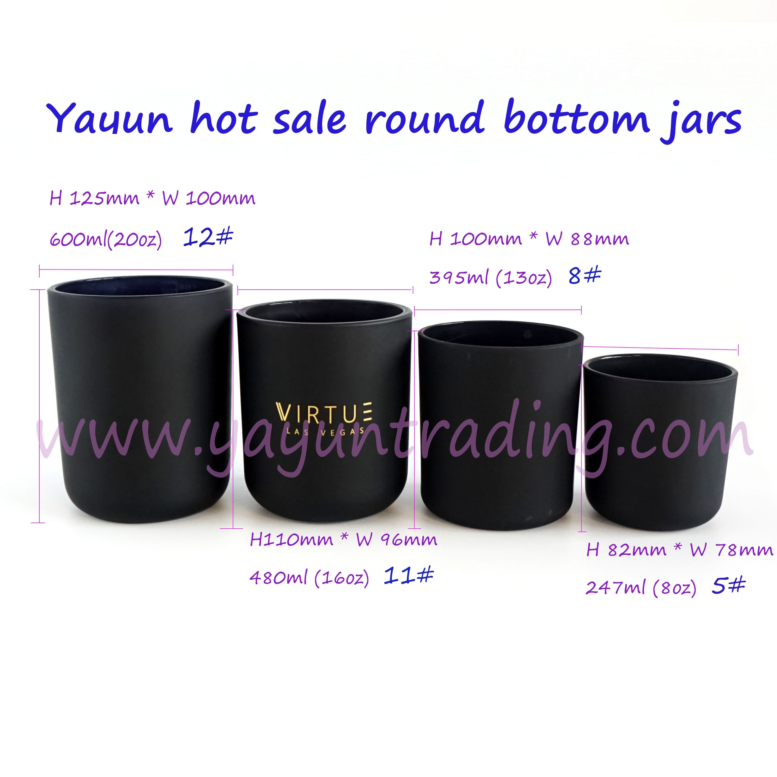 Yayun promotion 8oz 13oz 16oz and 20oz matte black glass candle jars round bottom votive candle holders