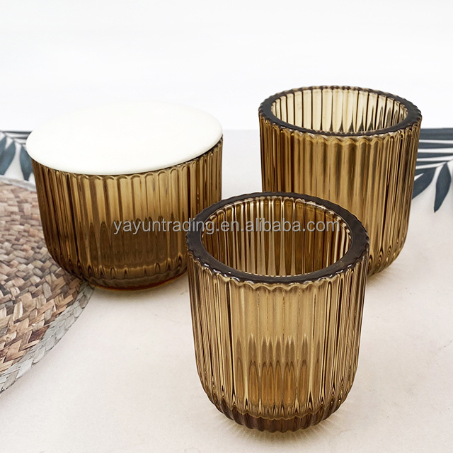 Wholesale Thick Wall Custom Painted Candle Jar Clear Ribbed Glass Votive Holder