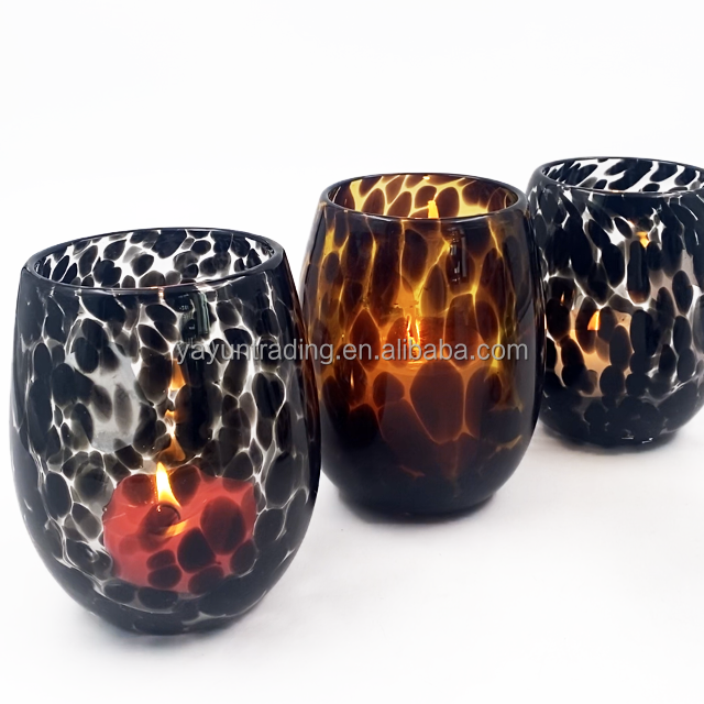 Speckled Mexican unique egg shaped glass candle holders fancy design jar for home decor