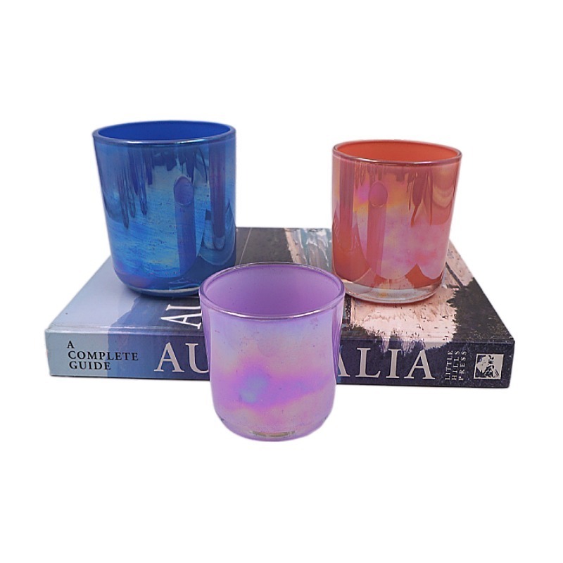 Custom 16oz luxury Iridescent Rainbow Empty Glass Candle Holder