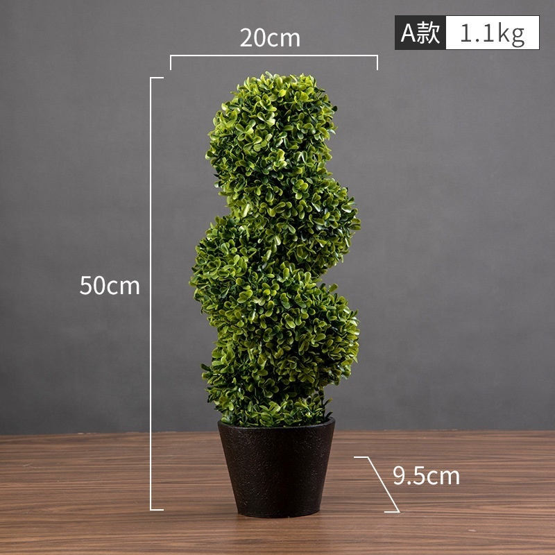 YAYUN A-3066 Artificial Preserved Spiral Boxwood Topiary Ball Potted Plant