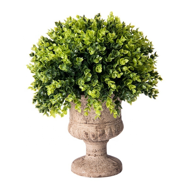 YAYUN A-3066 Artificial Preserved Spiral Boxwood Topiary Ball Potted Plant