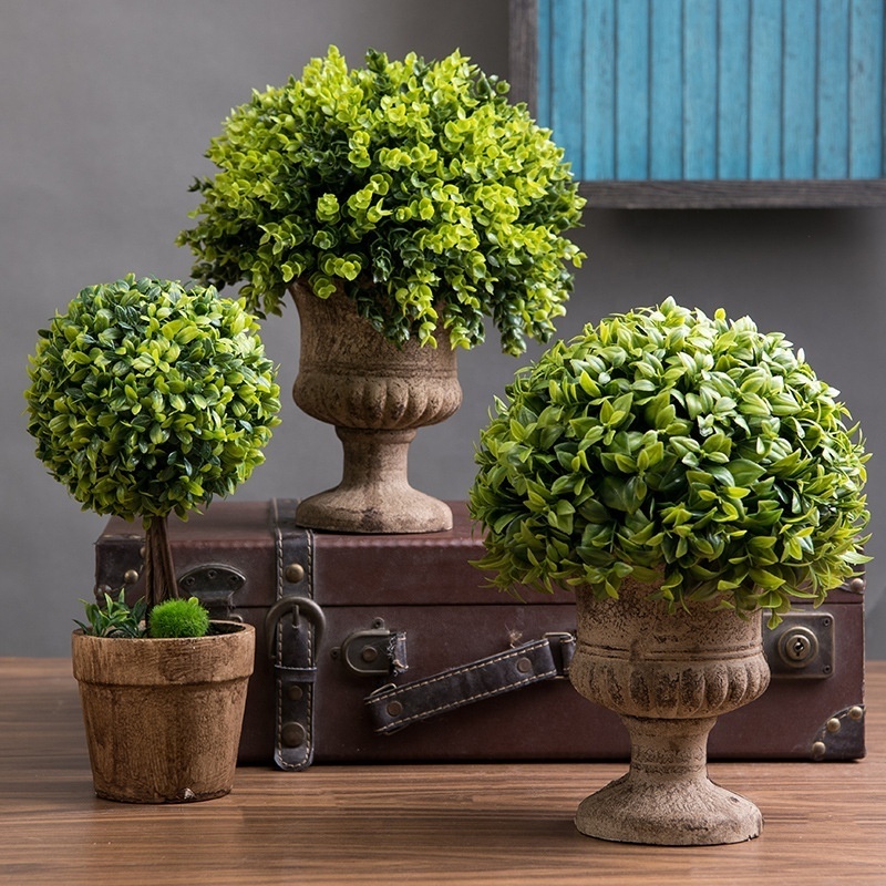 YAYUN A-3066 Artificial Preserved Spiral Boxwood Topiary Ball Potted Plant