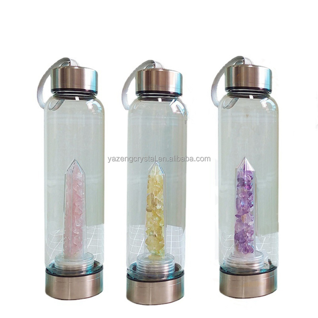 New Style Crystal Water Bottle Quartz Chips point Glass Tumbler Cup amethyst tower Healing Stone For Folk Crafts Gift