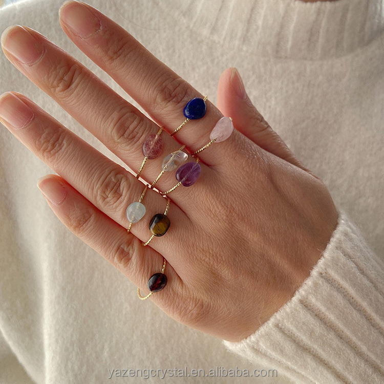 Fashion Natural Rock Mineral Quartz Stone Women Rings Healing Amethysts Purple Crystal natural stone Finger Ring For Gift