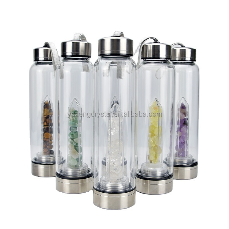 New Style Crystal Water Bottle Quartz Chips point Glass Tumbler Cup amethyst tower Healing Stone For Folk Crafts Gift