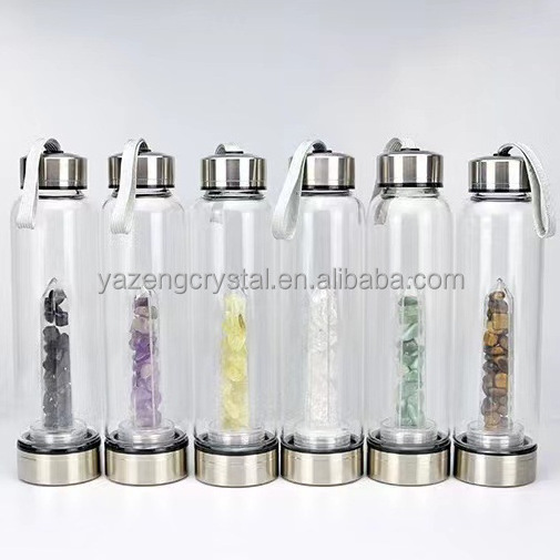 New Style Crystal Water Bottle Quartz Chips point Glass Tumbler Cup amethyst tower Healing Stone For Folk Crafts Gift