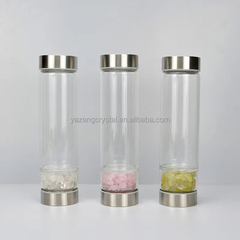 New Style Crystal Water Bottle Quartz Chips Glass Tumbler Cup  amethyst Healing Stone For Folk Crafts Gift