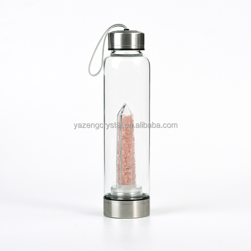 New Style Crystal Water Bottle Quartz Chips point Glass Tumbler Cup amethyst tower Healing Stone For Folk Crafts Gift