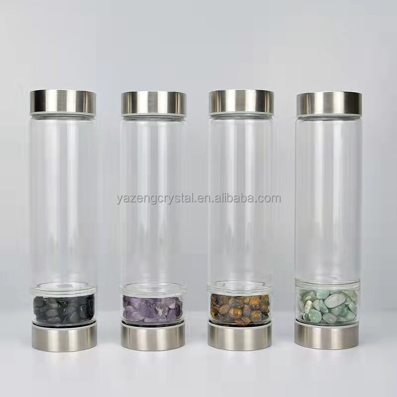 New Style Crystal Water Bottle Quartz Chips Glass Tumbler Cup  amethyst Healing Stone For Folk Crafts Gift