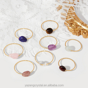 Fashion Natural Rock Mineral Quartz Stone Women Rings Healing Amethysts Purple Crystal natural stone Finger Ring For Gift