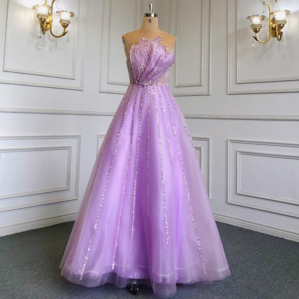 Nude/Lilac Luxury Beading Dubai Evening Dress Long Elegant Scalloped Arabic 2023 Women Formal Prom Dresses