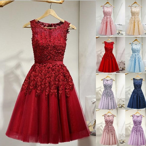 10 Different Color Illusion Neck Beaded Applique Mini Length Bridesmaid Dresses A Line Short Party Prom Dresses