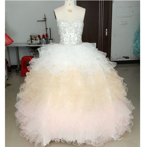 Strapless Beaded Corset Sweet Heart Neck Tulle Ruffles Ball Gown Quinceanera Dresses Luxury Party Gowns