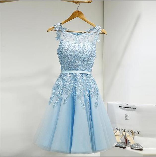 10 Different Color Illusion Neck Beaded Applique Mini Length Bridesmaid Dresses A Line Short Party Prom Dresses