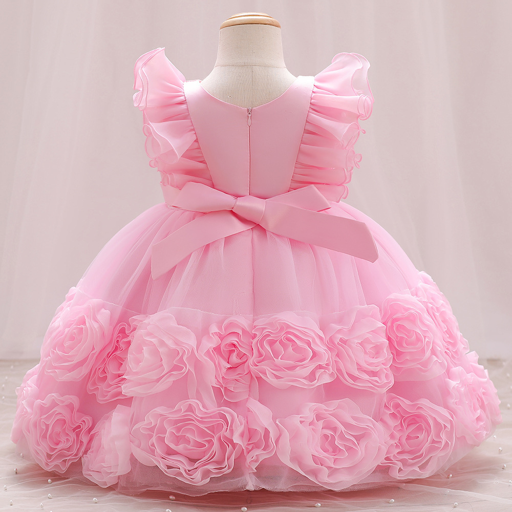 Lilac/Red/White/Blue/Pink Organza Knee Length Birthday Party Dresses Fancy Cheap Puffy Sleeve Flower Girl Dresses