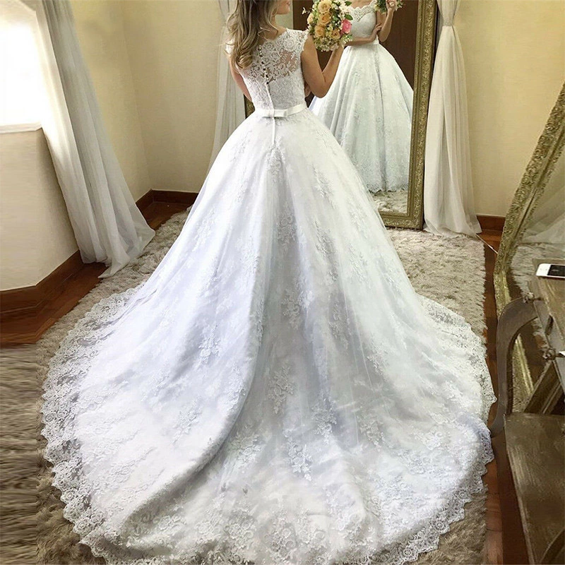 Illusion Neck Beaded Lace Turkish Wedding Dresses Ball Gown Plus Size Islamic Wedding Dresses Hijab