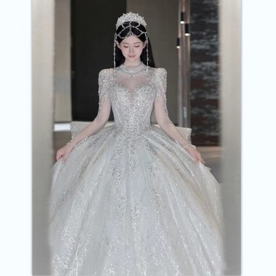 French main wedding dress big tail star out yarn 2023 new heavy industry bride wedding dress court style dress