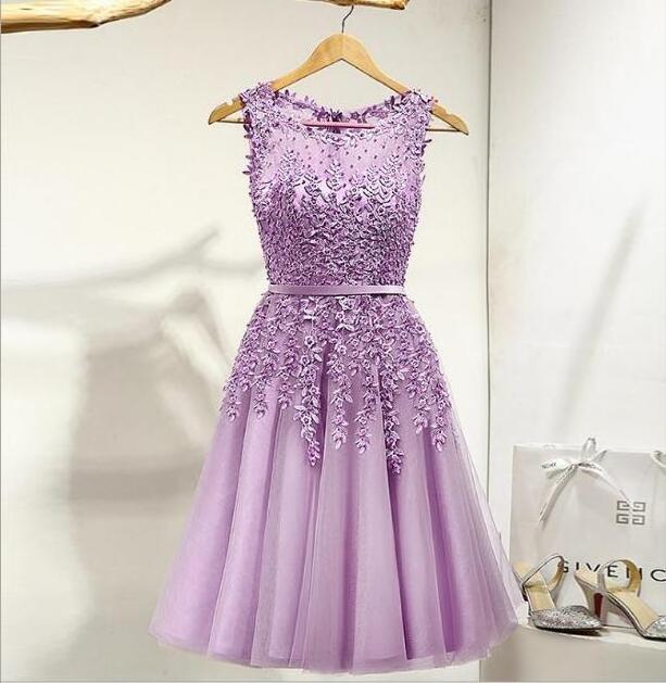 10 Different Color Illusion Neck Beaded Applique Mini Length Bridesmaid Dresses A Line Short Party Prom Dresses