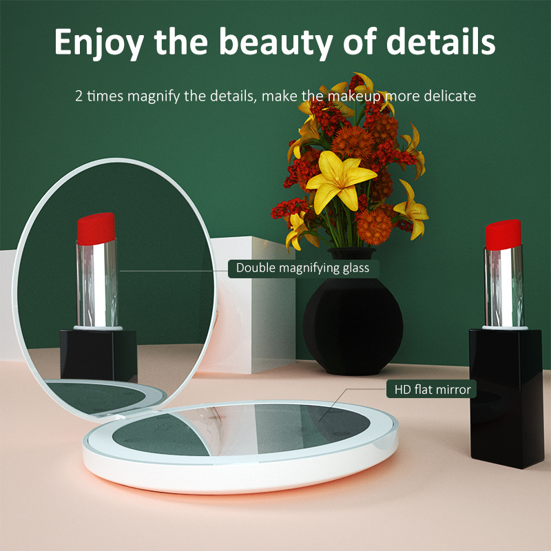 12pcs Light Bulbs Travel Portable Folding Make Up Mirror With Led Light Magnifying Smart Mini Pocket Led Makeup Mirror