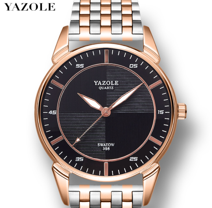 YAZOLE D 398-S Branded Luminous Pointers Business Watches Waterproof Gold Stainless Steel Straps Luxury Men Quartz Watch