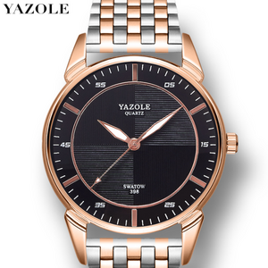 YAZOLE D 398-S Branded Luminous Pointers Business Watches Waterproof Gold Stainless Steel Straps Luxury Men Quartz Watch