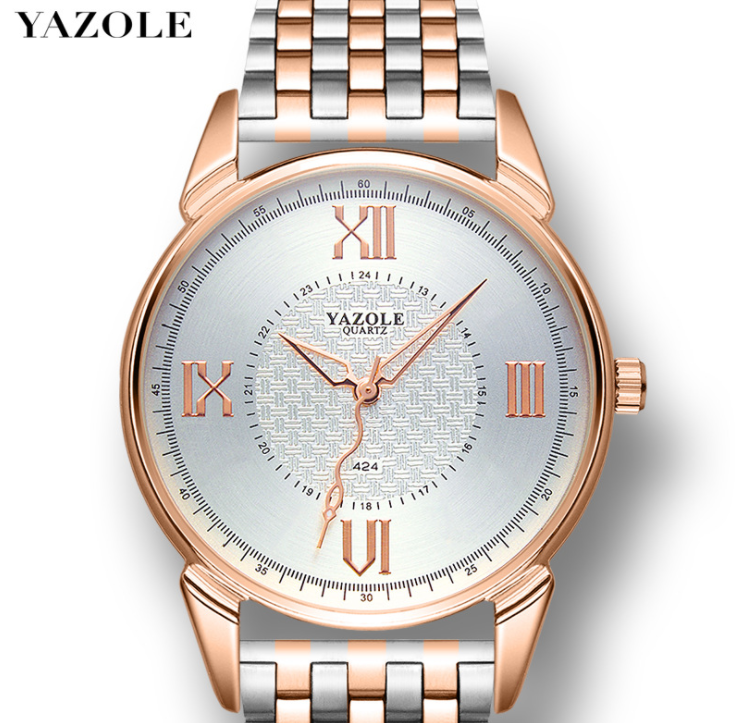 YAZOLE D 398-S Branded Luminous Pointers Business Watches Waterproof Gold Stainless Steel Straps Luxury Men Quartz Watch