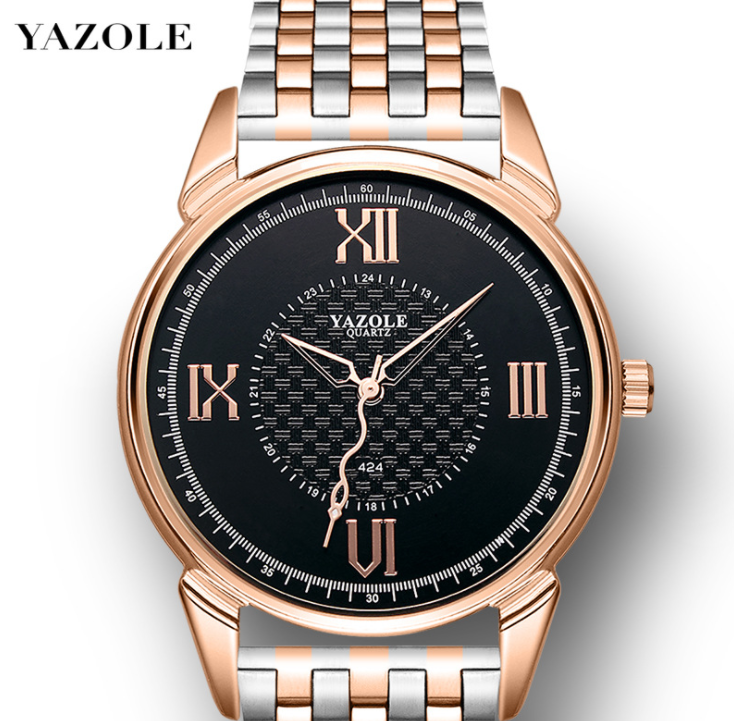 YAZOLE D 398-S Branded Luminous Pointers Business Watches Waterproof Gold Stainless Steel Straps Luxury Men Quartz Watch