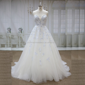 Blue lace color with beads sweetheart neckline with tulle skirt Europe wedding gown