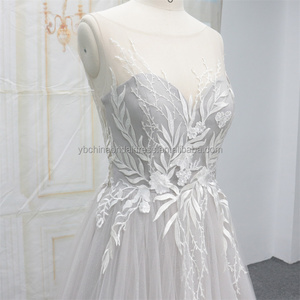 Grey light blue beautiful lace bridal dress elegant