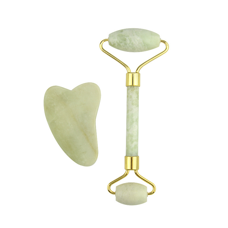 Hot Noise Free Xiuyan Jade Roller Guasha Green Facial Massager Roller with Box