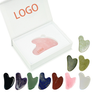 Natural Guasha Face Skincare Tool Custom Logo Jade Gua sha Set Wholesale Beauty Rose Quartz Gua Sha Stone Massager