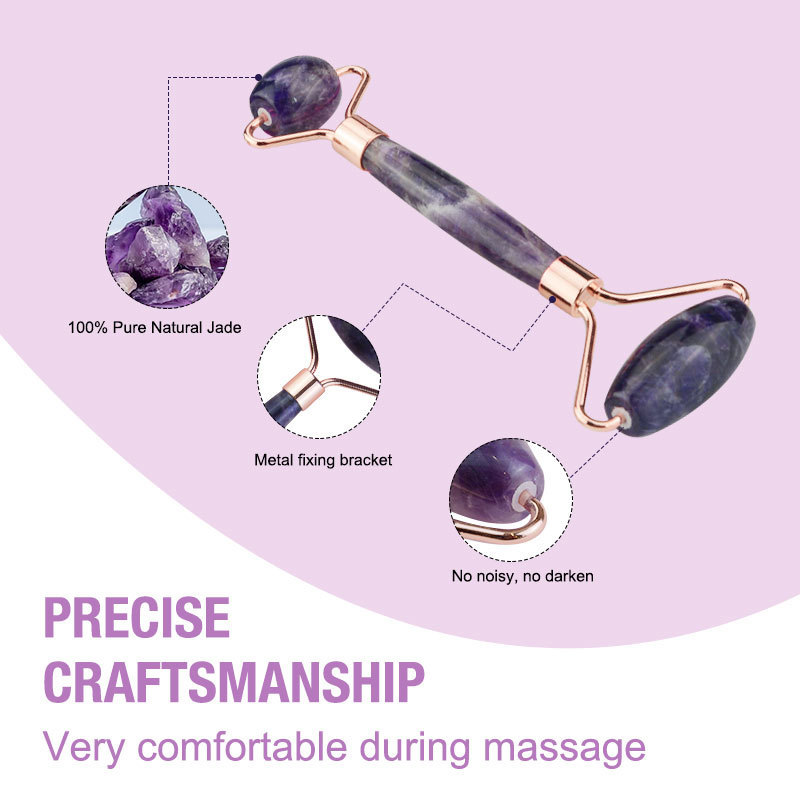 Amethyst Green Pink White Jade Heart Shaped Gua Sha Stone and Face Roller Crystal Guasha set