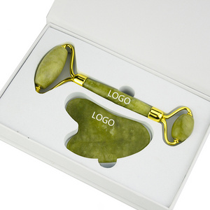 Hot Noise Free Xiuyan Jade Roller Guasha Green Facial Massager Roller with Box