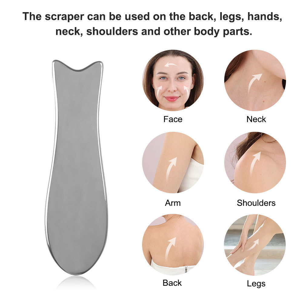 Beauty Face Neck Body Massage Tool Fish shape multi-functional facial scraping stainless steel gua sha massage tool